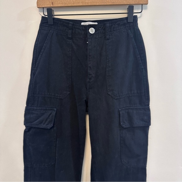 ZARA black pants Womens Size 0 High Rise Straight Leg Cargo Pocket Pants Baggy - Picture 3 of 9